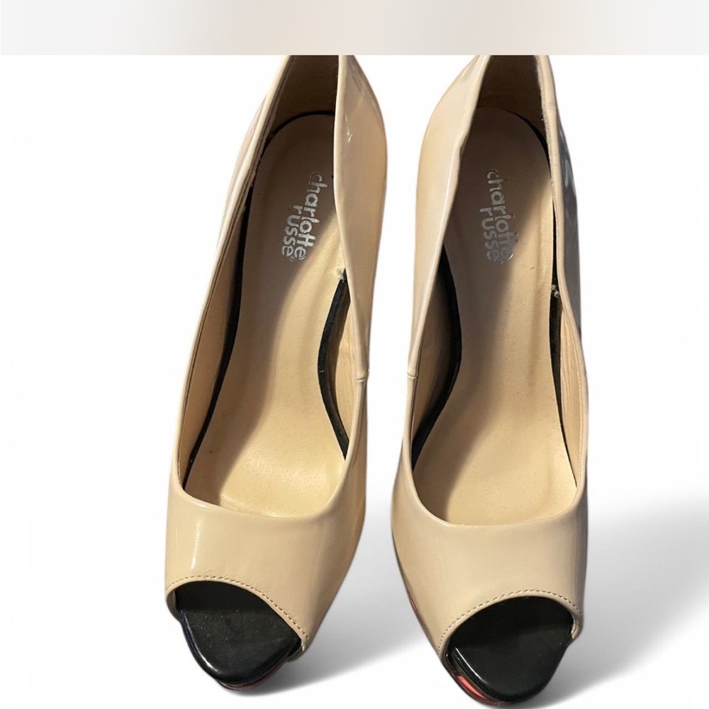 NWOT Charlotte Russe Beige Peep Toe Colorblock Heels in size 7